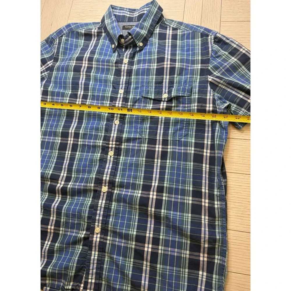Banana Republic Men's Blue Plaid Soft Wash Short Sleeve Button Down Shirt Sz L